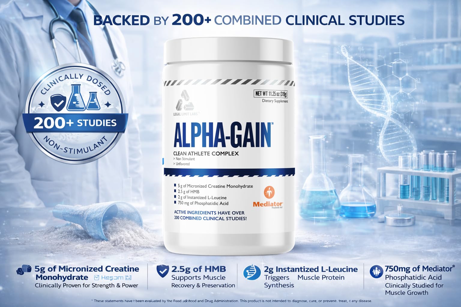 Complete Nutrition Alpha Gain powder; unflavored form with zero fillers.