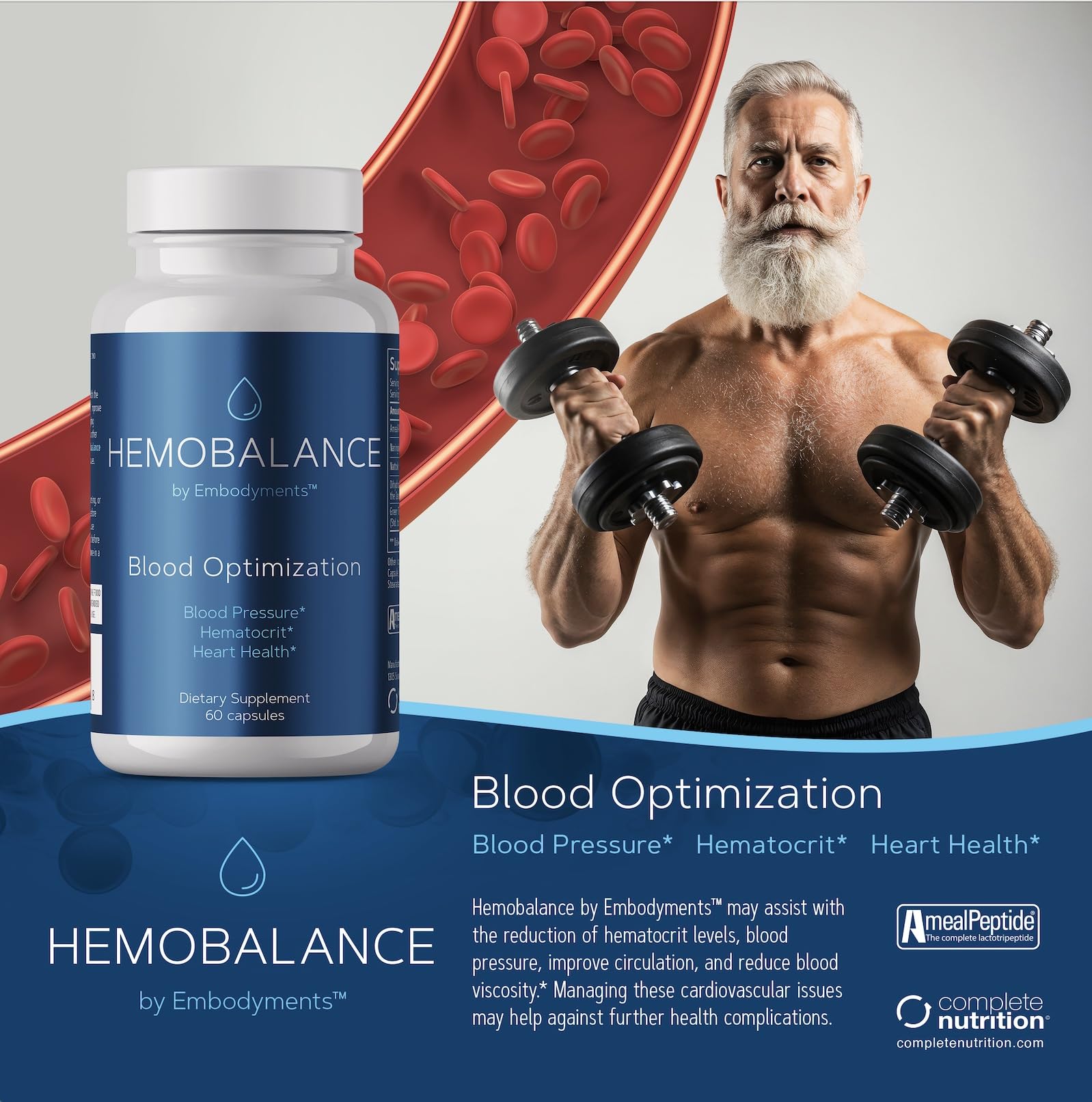 Complete Nutrition HemoBalance capsules pour illustrating convenient dosing in daily routine.