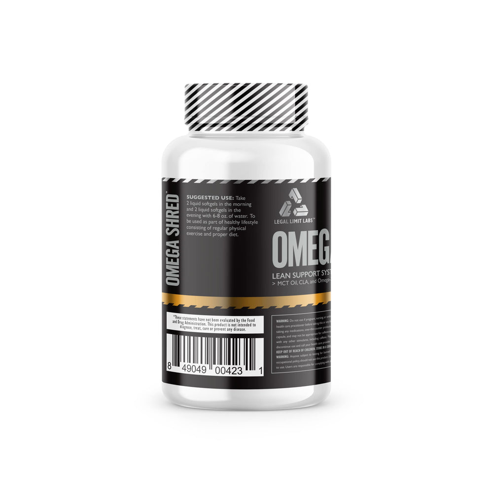 Complete Nutrition Omega Shred bottle back label with ingredients and use.