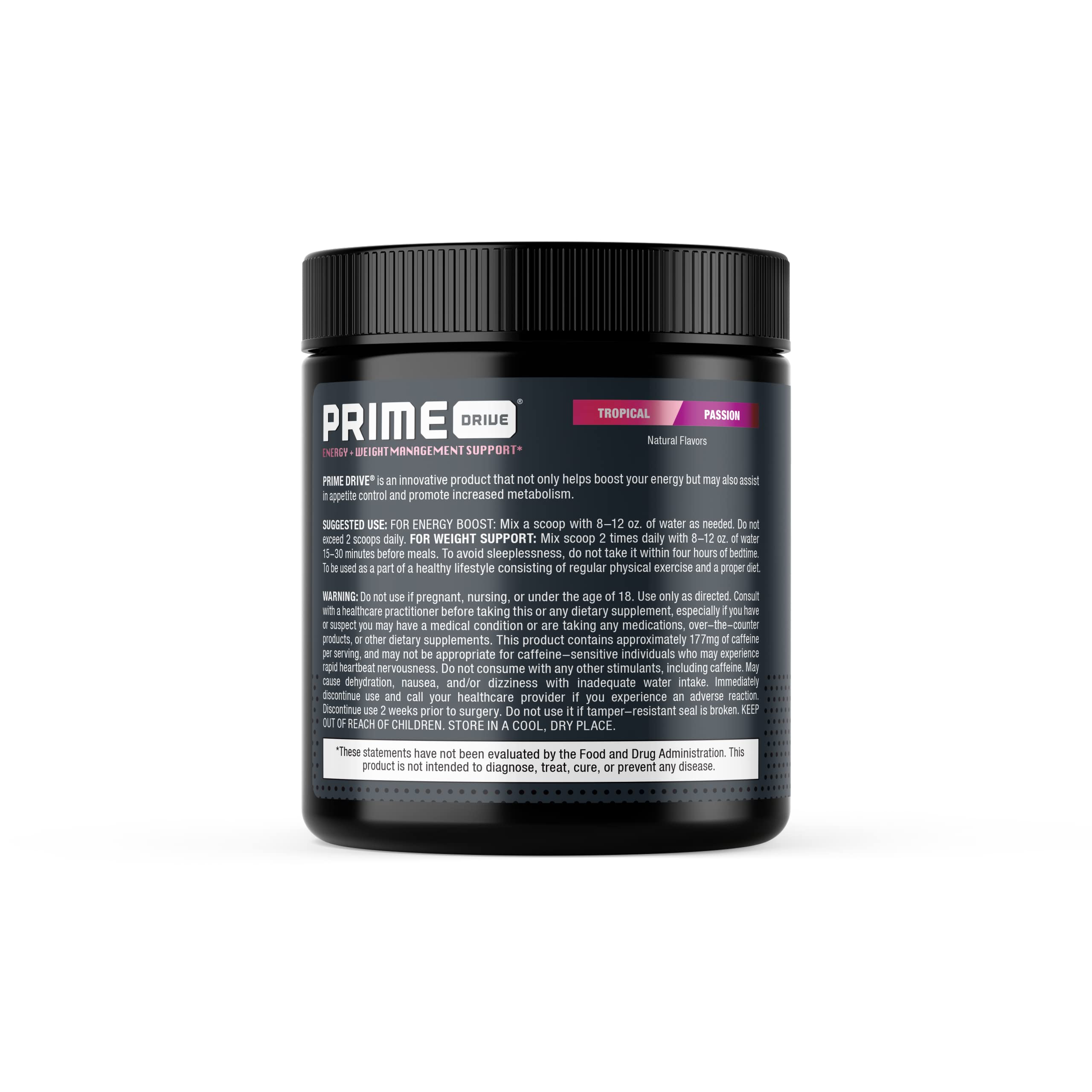 Complete Nutrition Prime Drive Tropical Passion prepared drink with tropical aroma and focus.