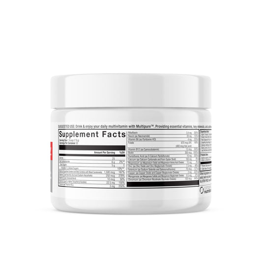 A glass of Reclaim Multi Pure mixed berry shake for a quick nutrient boost.