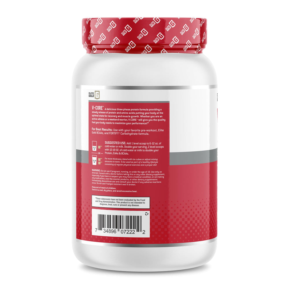 Complete Nutrition V-Core Vanilla powder mixing into a smoothie