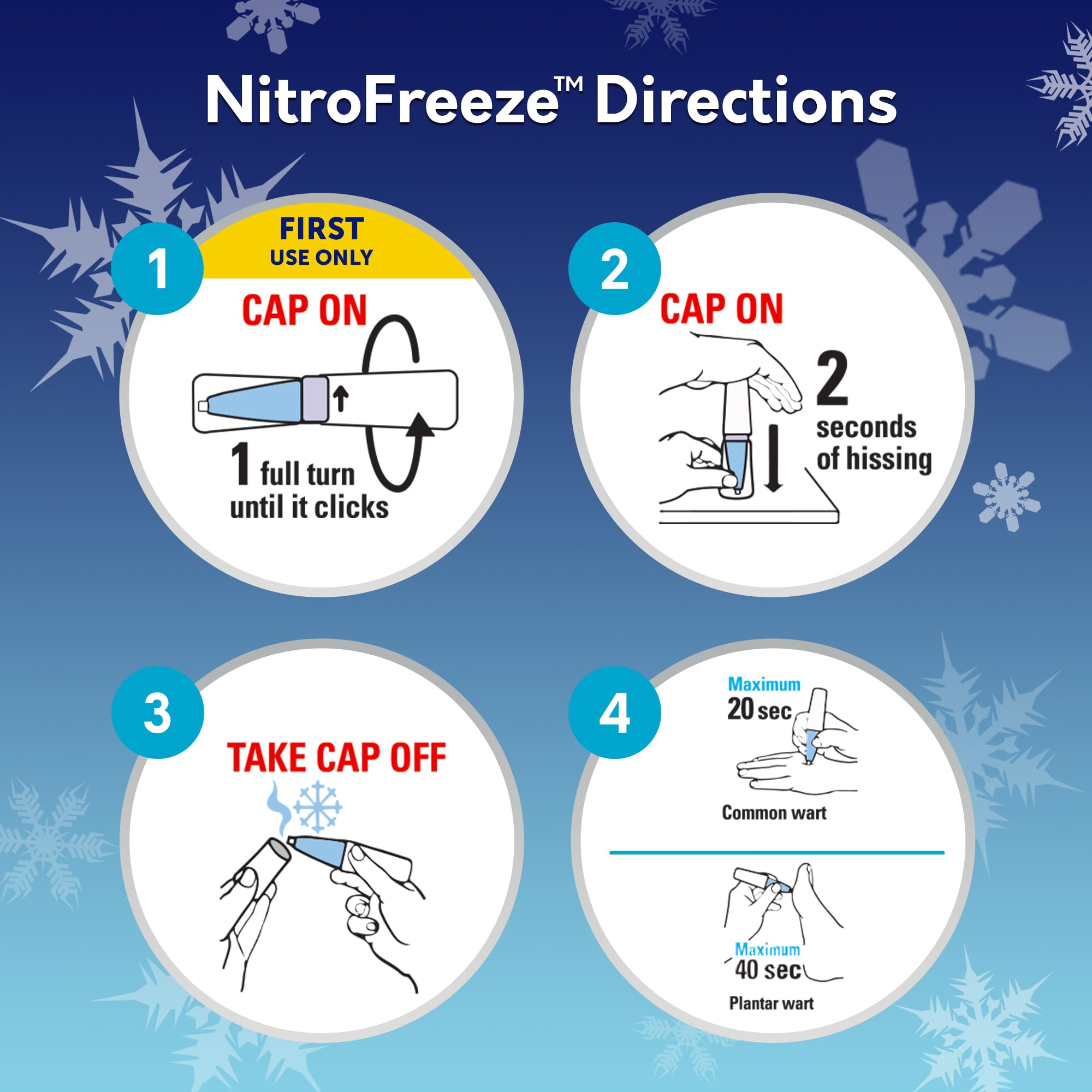 Compound W NitroFreeze at home application demonstrates quick, simple steps.