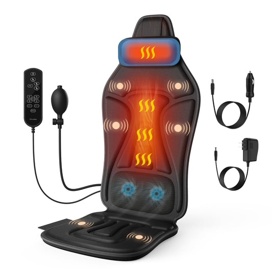 Comrelax back massager with heat pillow targets neck and upper back for home use