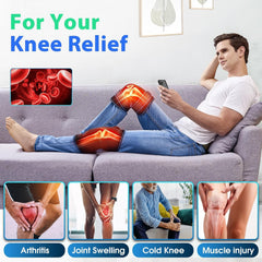 comrelax knee massager connected to 12V AC adapter for continuous heat