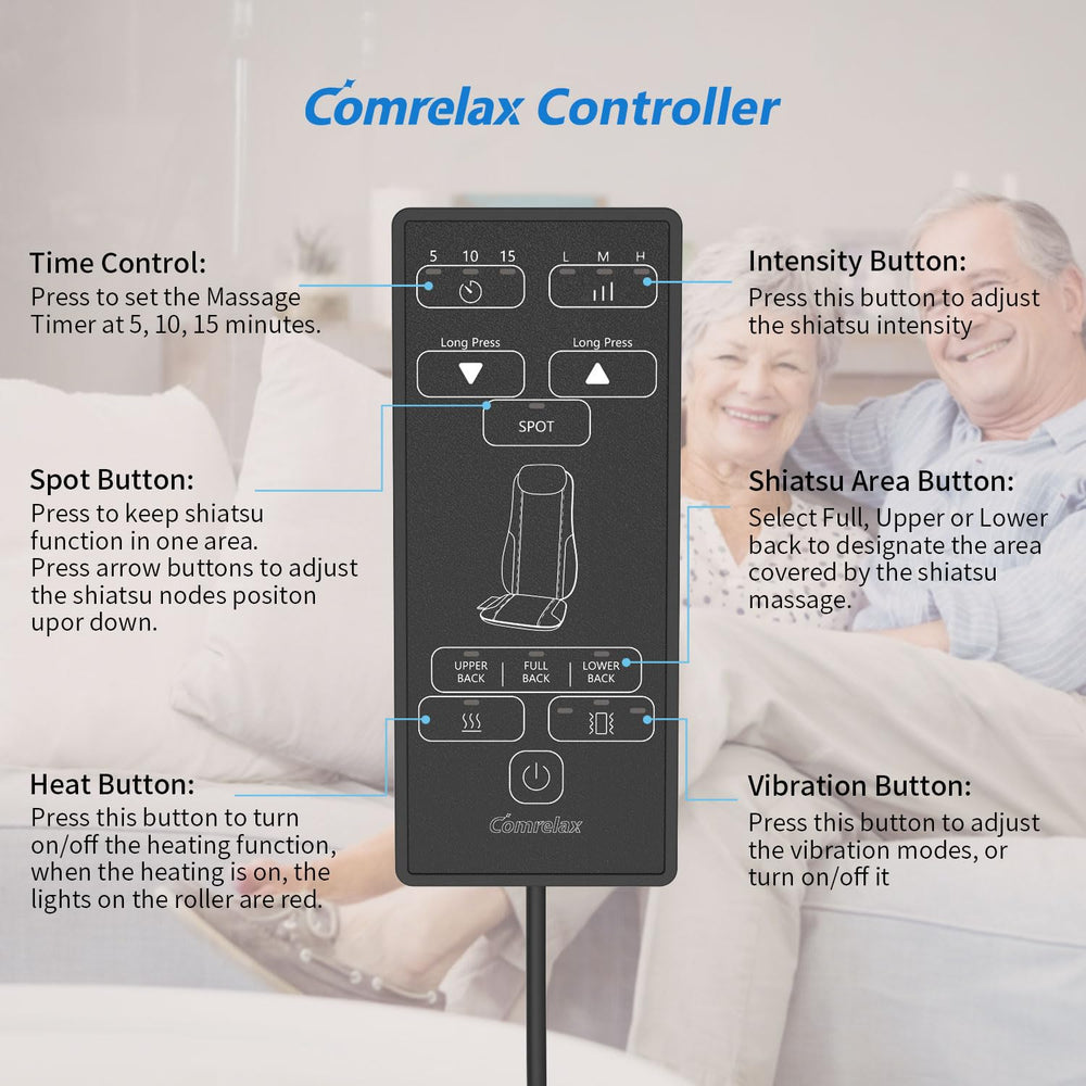 Comrelax chair massager with secure strap for stable use on different chairs