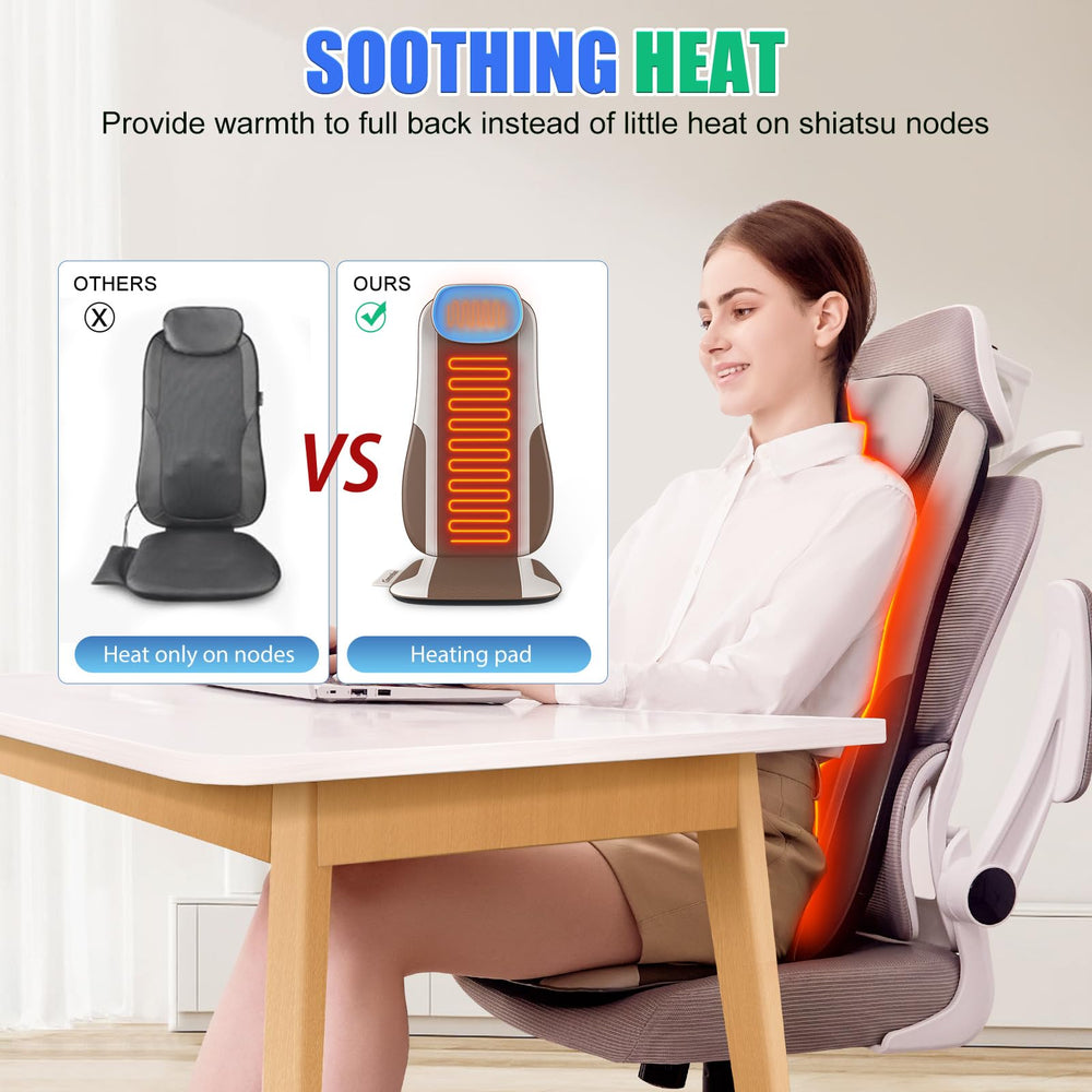 Comrelax strap system keeps massager stable on furniture for secure use.