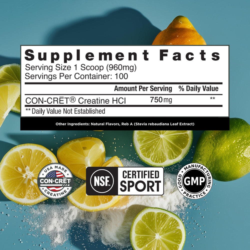 CON-CRET Creatine HCl label emphasizes USA-made quality and trust