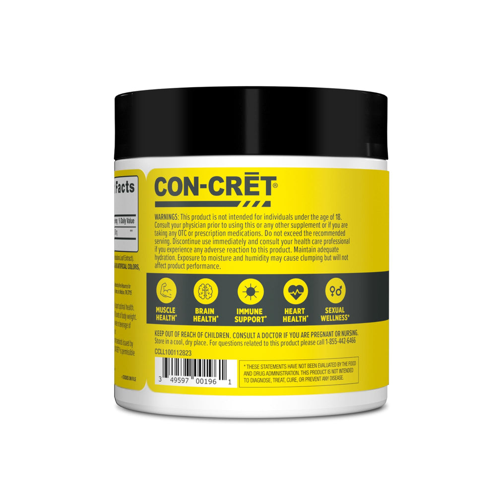 Compact travel container of CON-CRET Creatine HCl powder for on-the-go use.