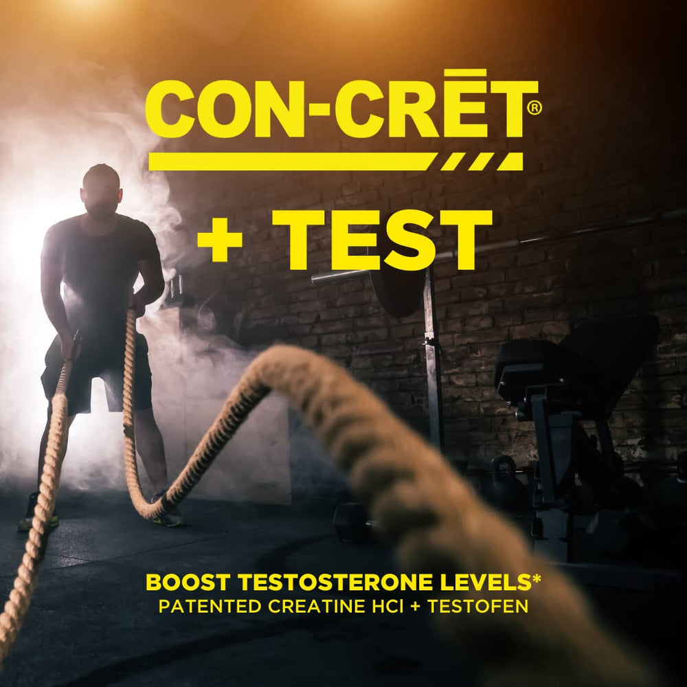 CON-CRET+ capsules front view showcasing creatine HCl formula for clean energy.