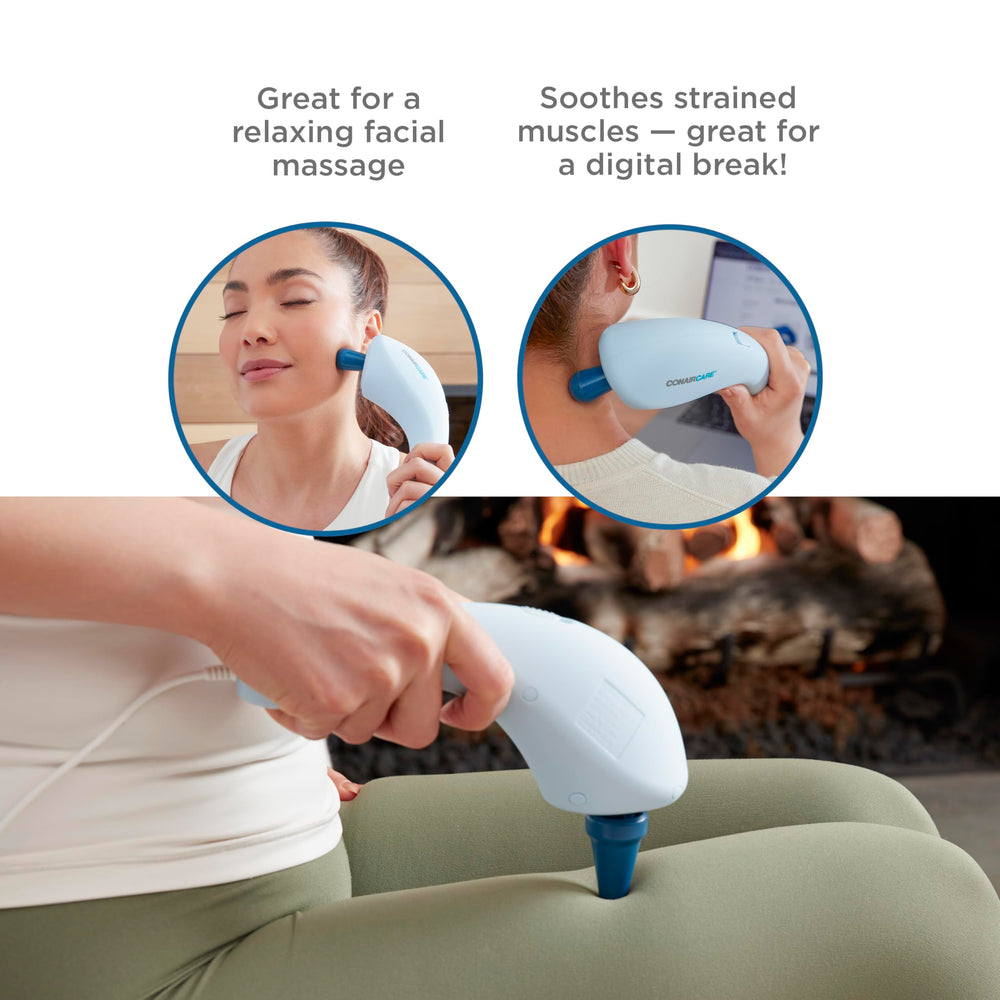 Conair 2-finger attachment eases jaw and shoulder tension.