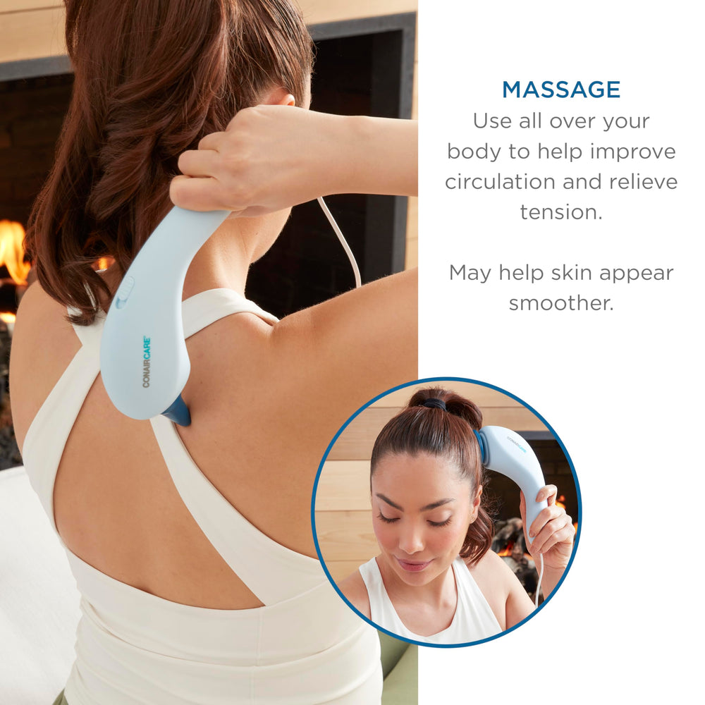 Conair cone attachment targets deeper tissue for targeted muscle relief.