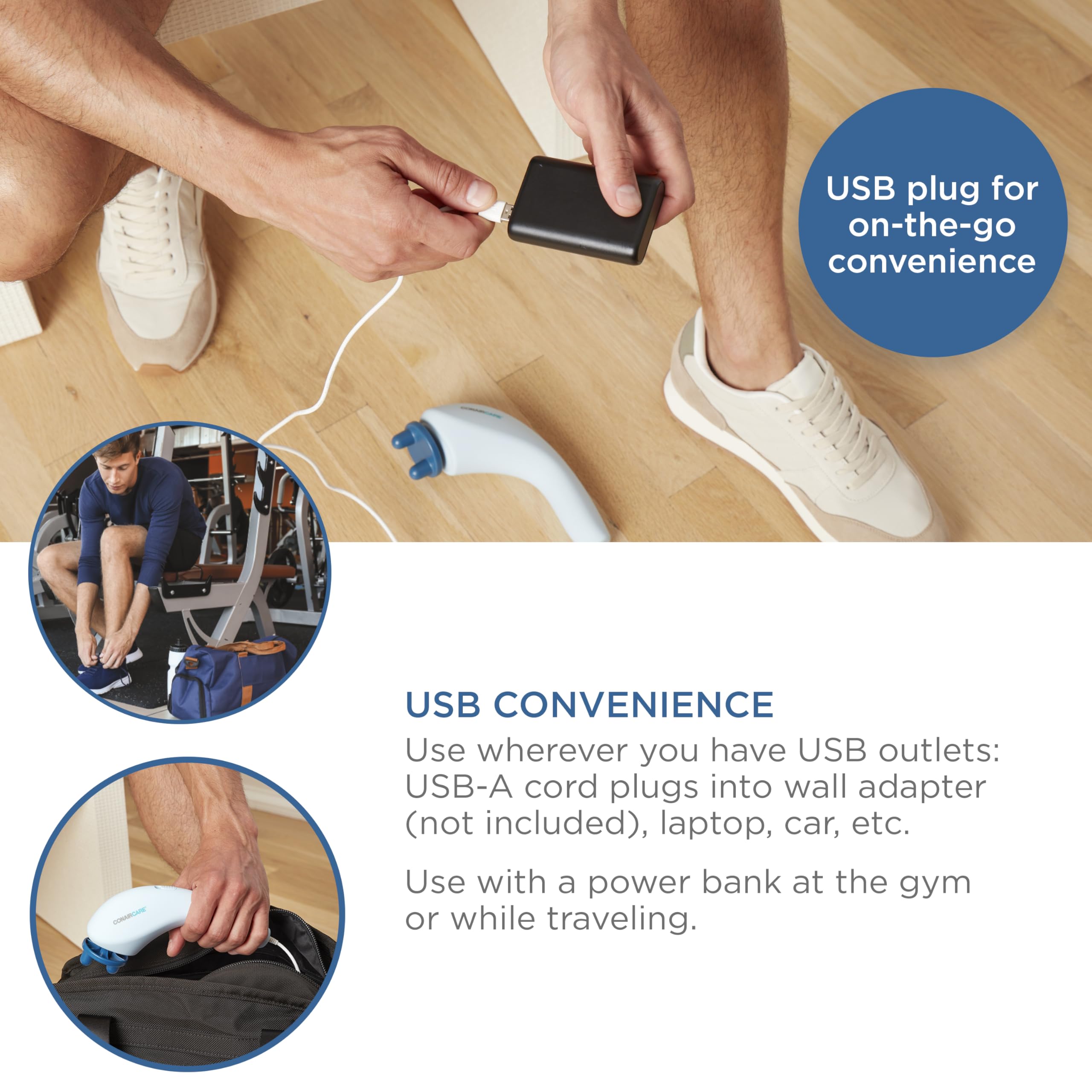 Conair USB design enables on-the-go use.