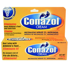 Conazol cream texture close-up shows smooth application on skin.