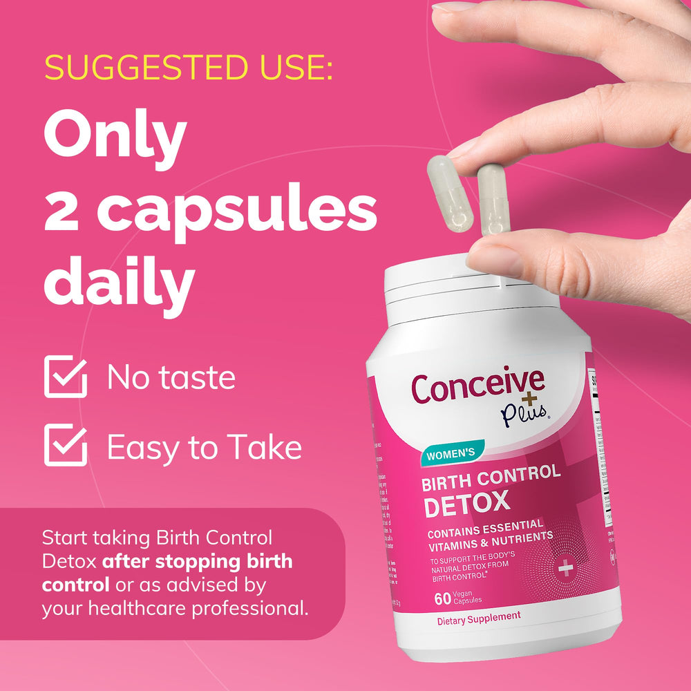Back-of-pack ingredients and dosage panel on CONCEIVE PLUS Detox