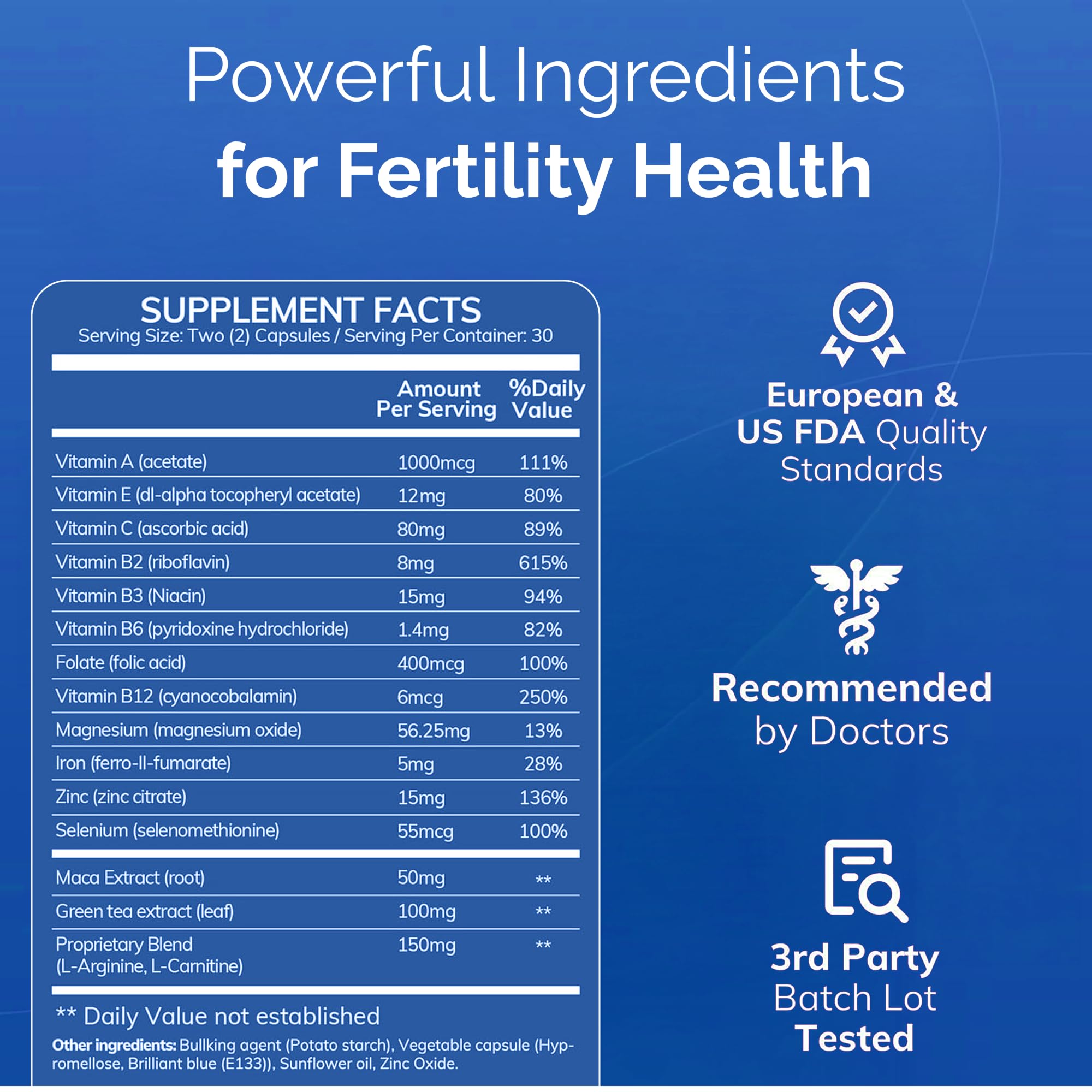 Conceive Plus bottle label highlighting zinc and L-Carnitine for hormonal support.