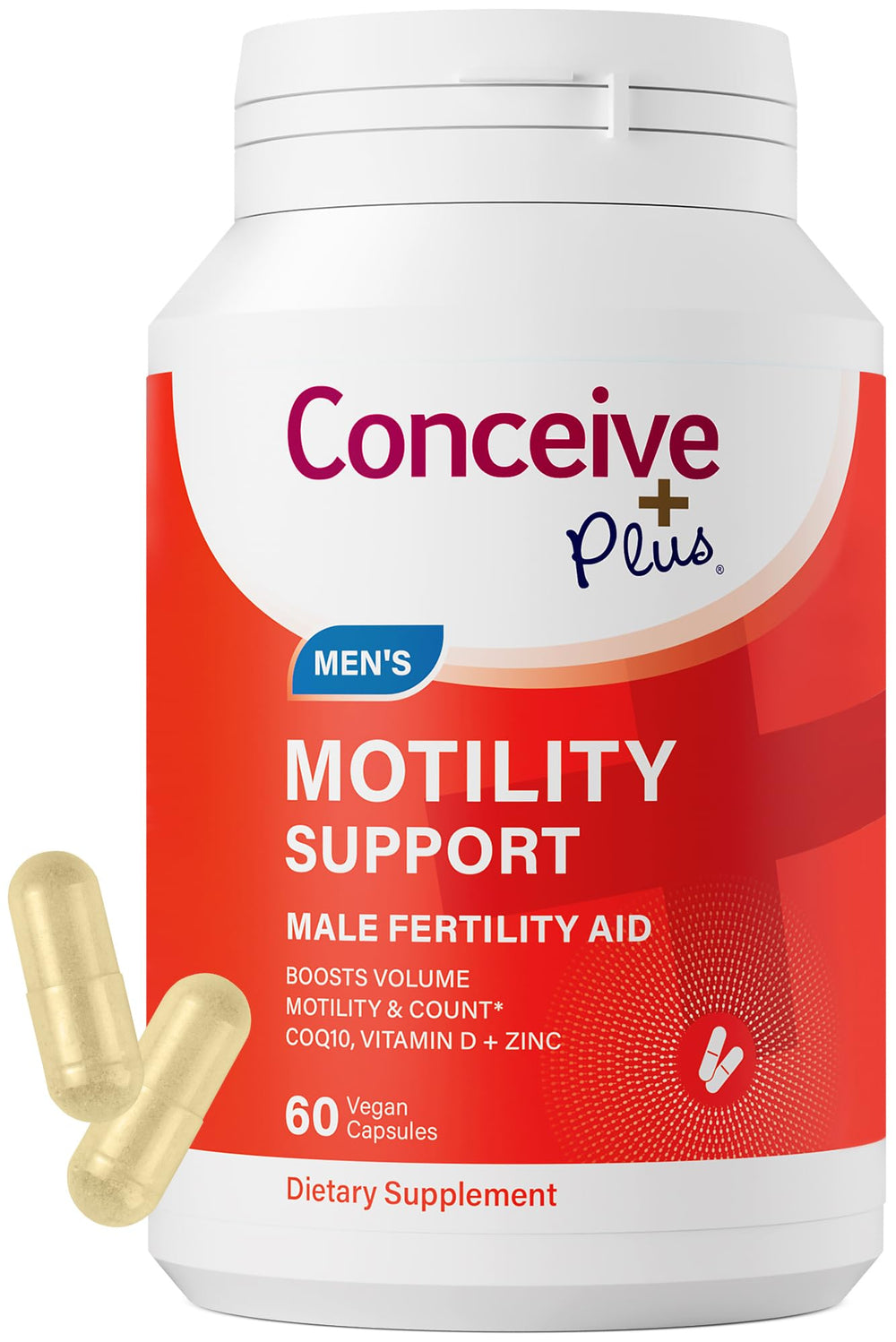 Conceive Plus Motility Support bottle front, easy daily fertility vitamins for men