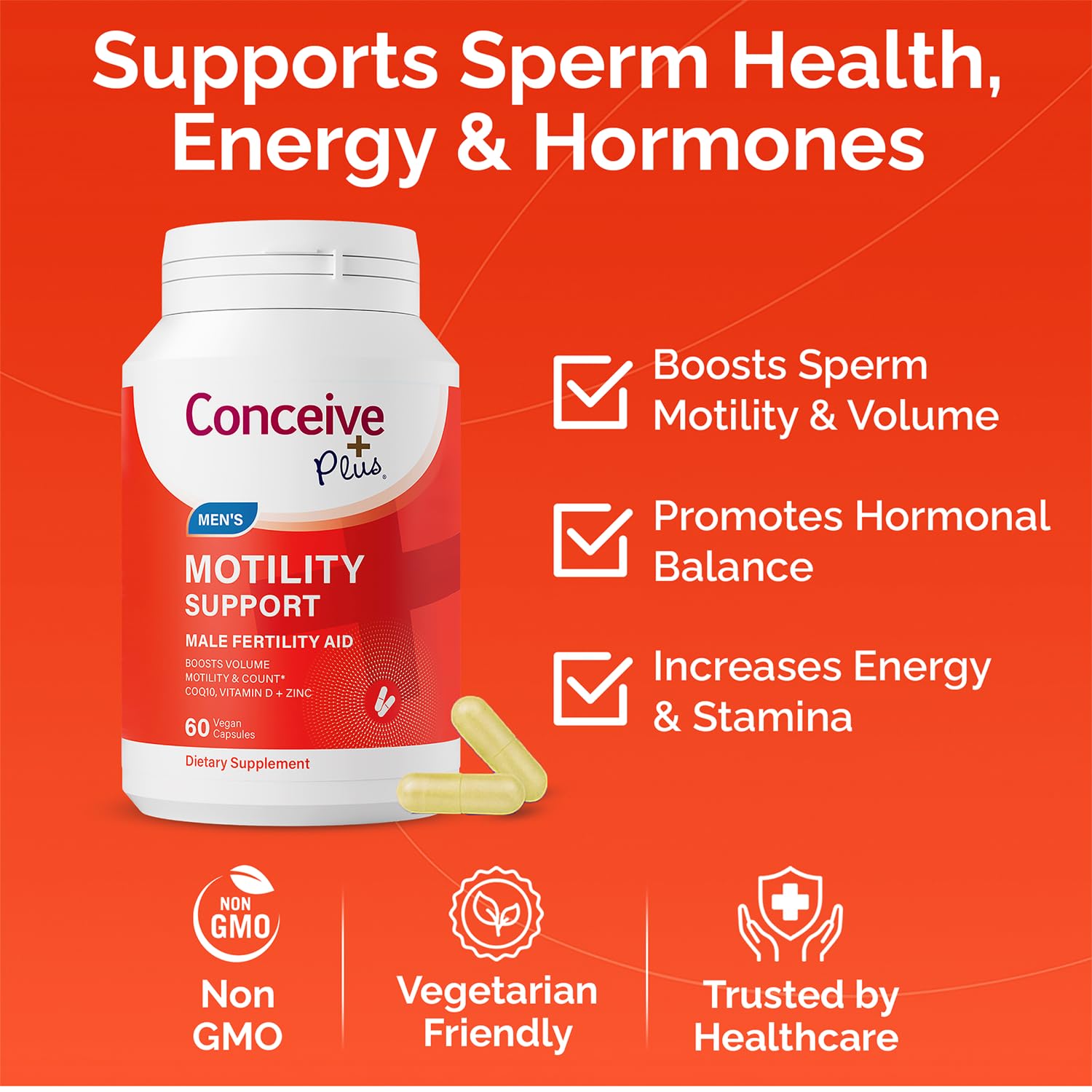 Close-up of Motility Support capsules ready for daily intake