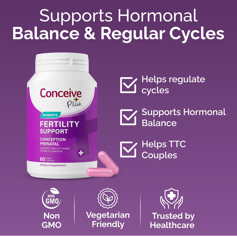 Icons indicating gluten-free vegan and non-GMO status for CONCEIVE PLUS