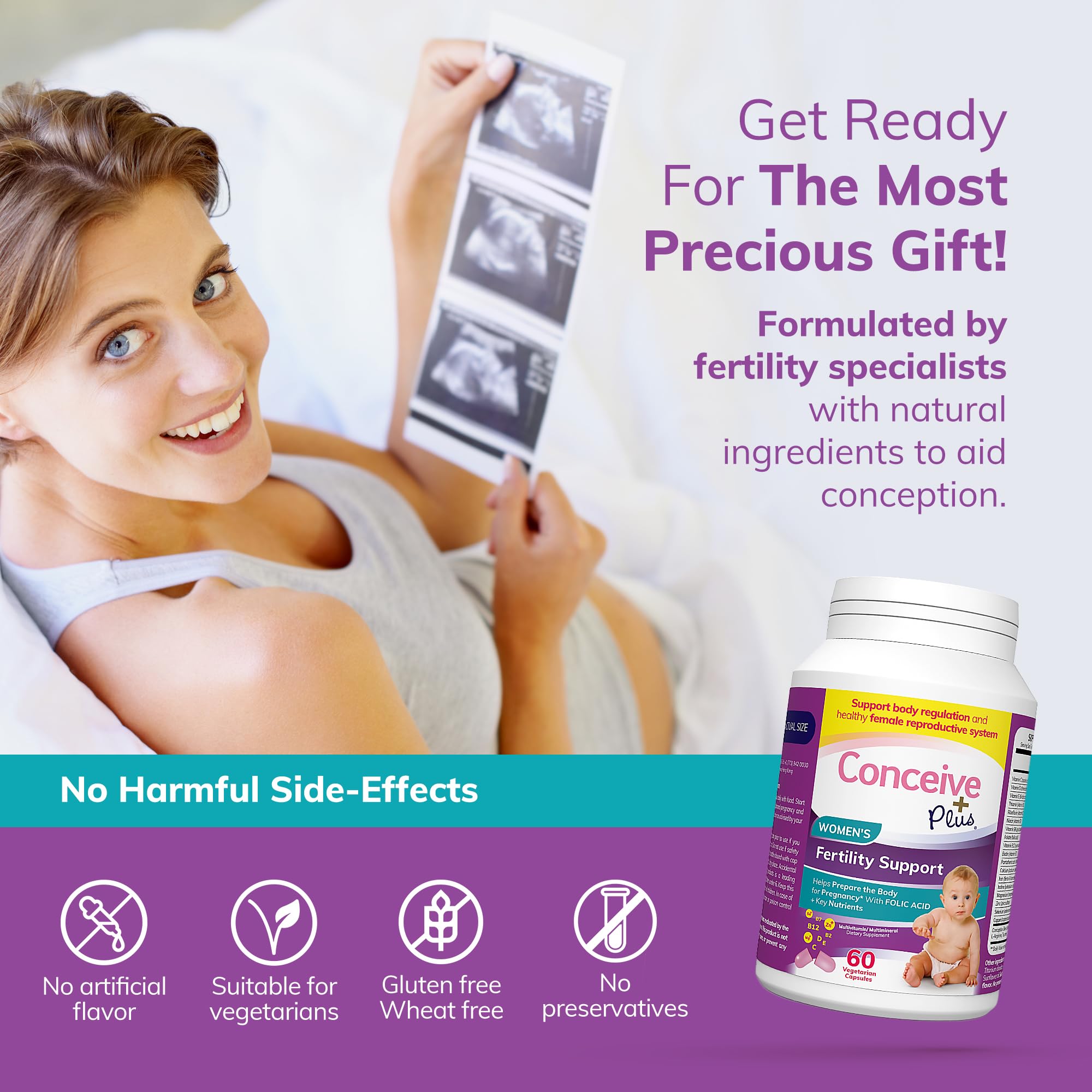 Third-party testing badge for CONCEIVE PLUS fertility supplement safety