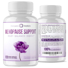Concepta Solutions menopause bottle with capsules for daily support and energy.