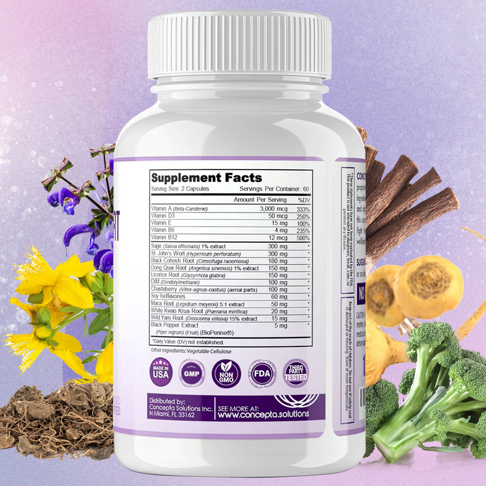 Concepta Solutions menopause packaging highlights USA-made quality.