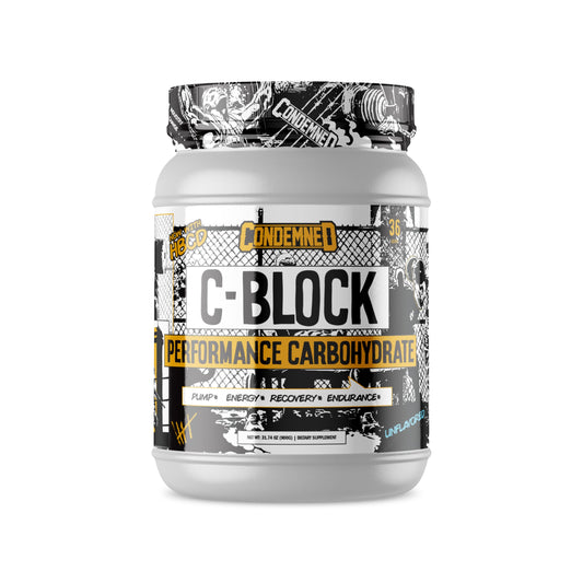 Condemned Labz C-Block bottle being poured for fast workout energy.