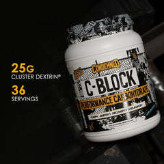 Condemned Labz C-Block tub close-up, highlighting recovery-ready powder.