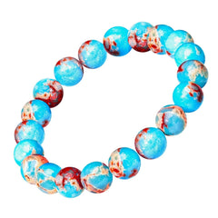 Conscious Items Empath’s Shield Aqua Terra Jasper beads closeup show natural color swirls for calm.