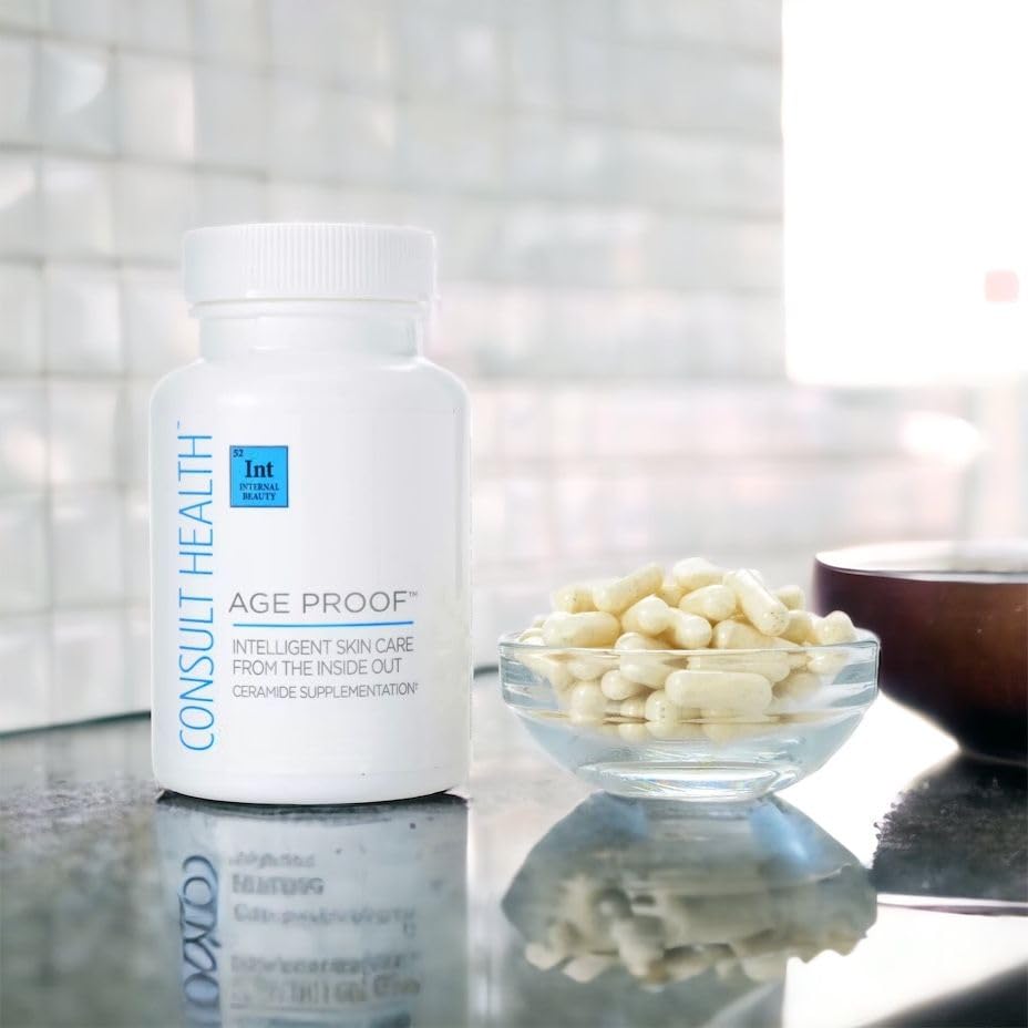 Consult Health Age Proof bottle resting on a bathroom counter ready for routine.