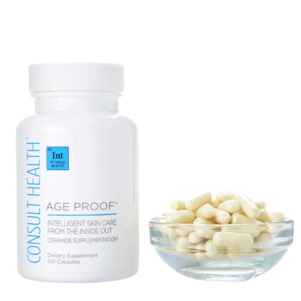 Consult Health Age Proof ceramide capsules bottle for daily skin hydration.