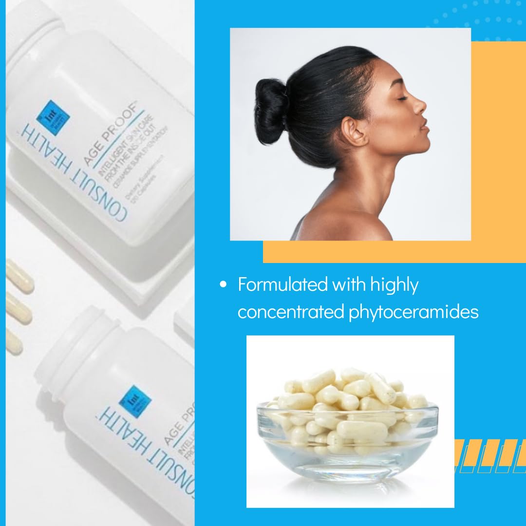 Front label of Consult Health Age Proof showing ceramide and hyaluronic acid benefits.