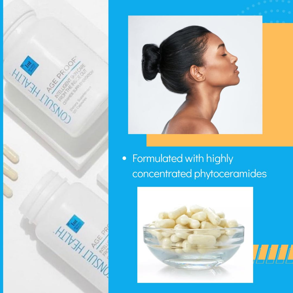 Front label of Consult Health Age Proof showing ceramide and hyaluronic acid benefits.