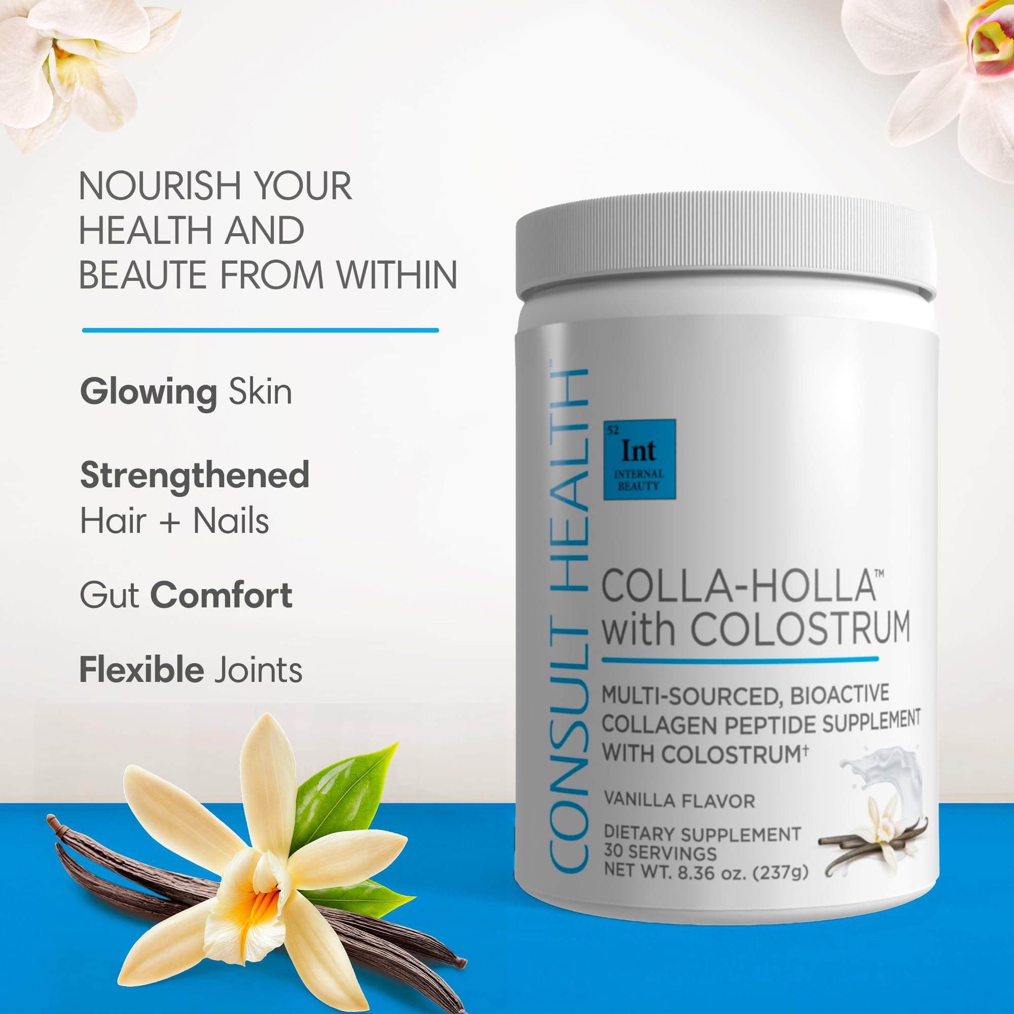 Consult Health Colla-Holla bottle closeup emphasizes premium USA-made formula