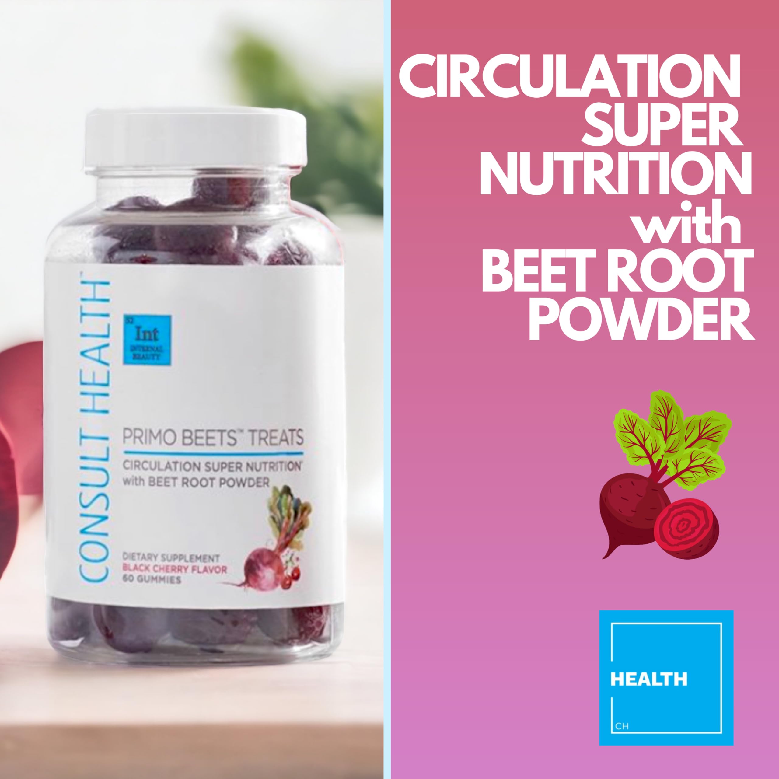 Primo Beets Treats Duo nutrition facts label with beet content notes.