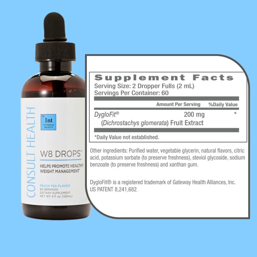 Consult Health W8 Drops on kitchen counter illustrating easy daily habit integration