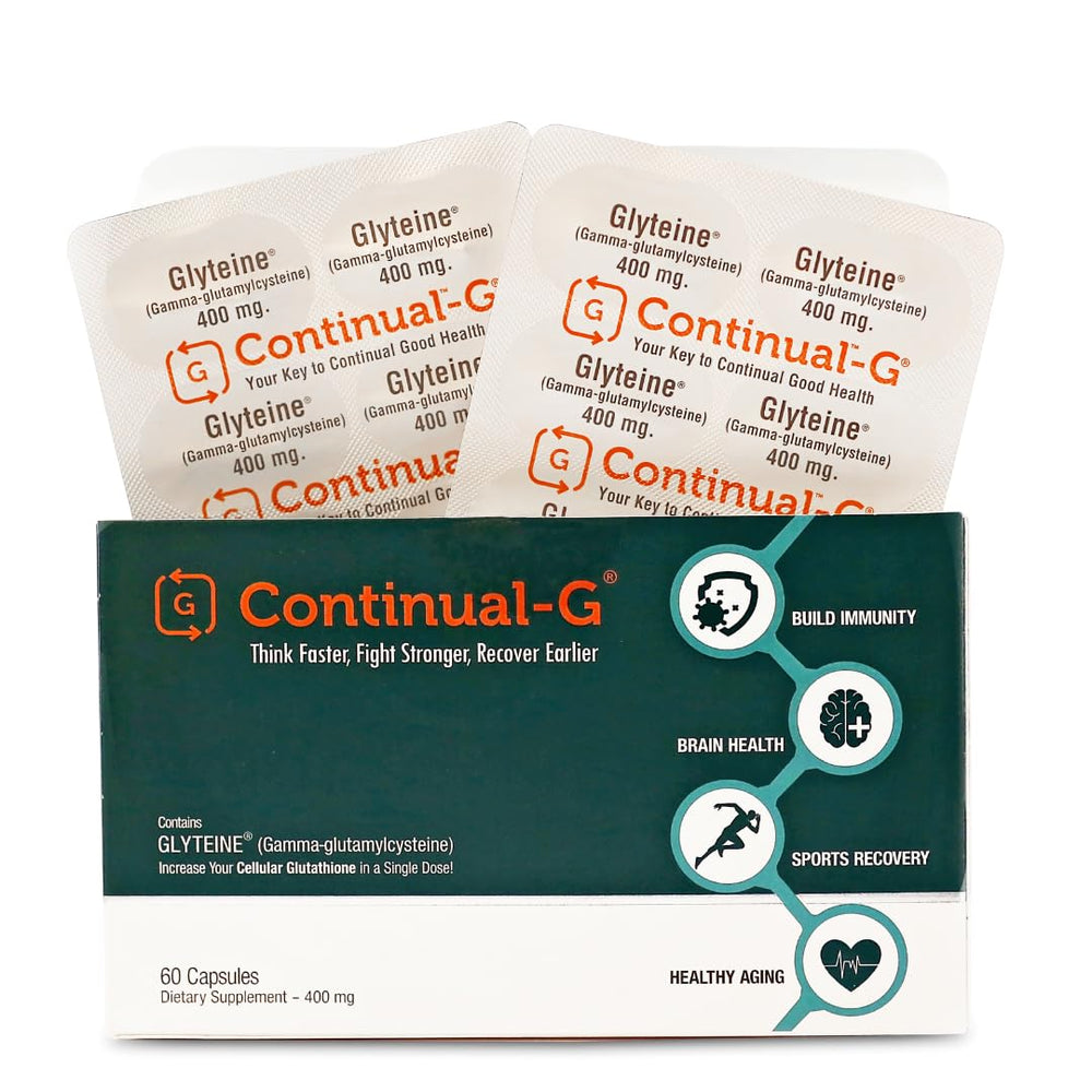 CONTINUAL-G glyteine 400mg capsules in bottle demonstrate antioxidant support for daily detox
