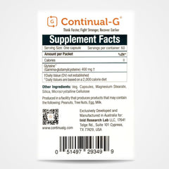 CONTINUAL-G glyteine label on packaging emphasizes premium glutathione precursor for antioxidant support
