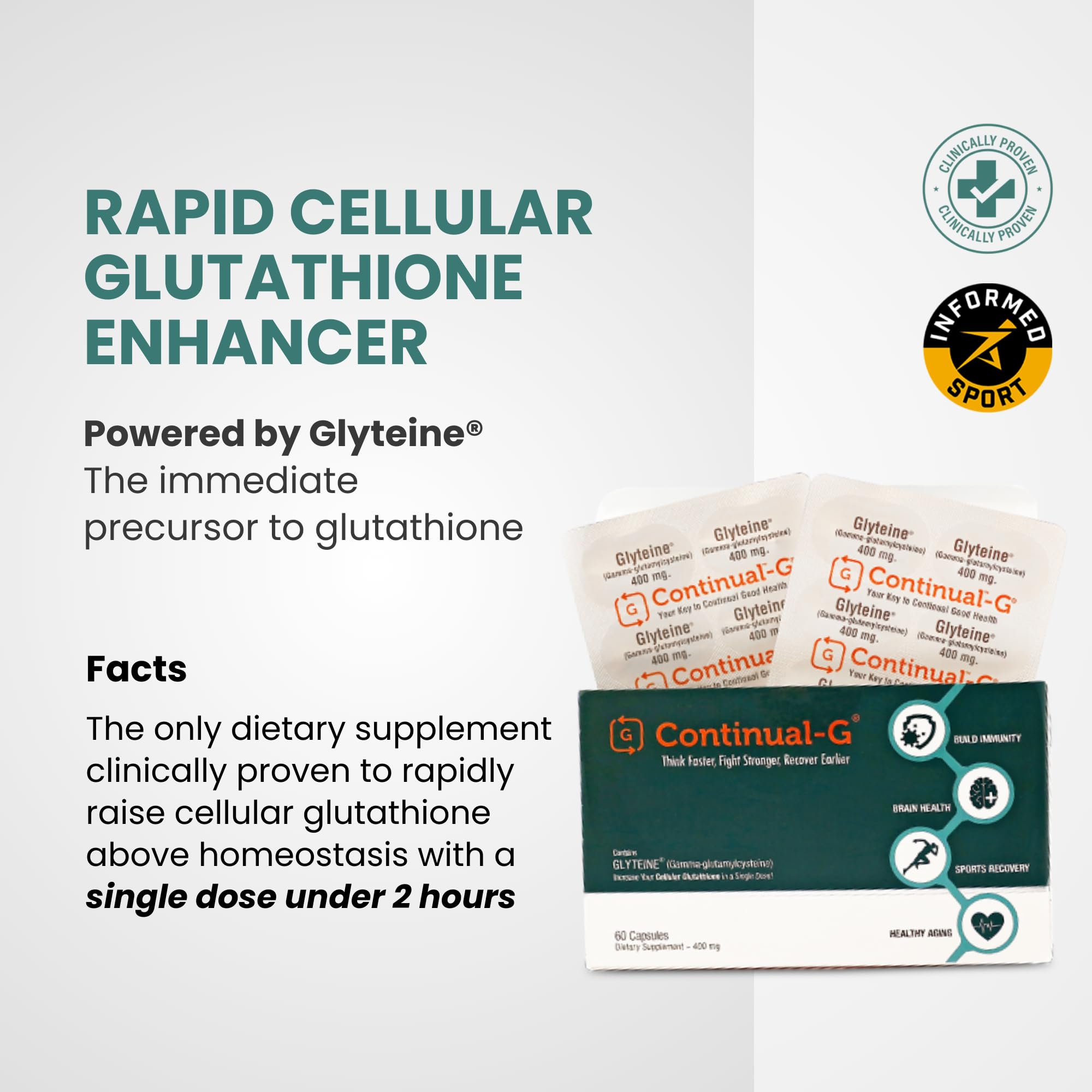 CONTINUAL-G glyteine pills with two-per-day regimen for consistent antioxidant support