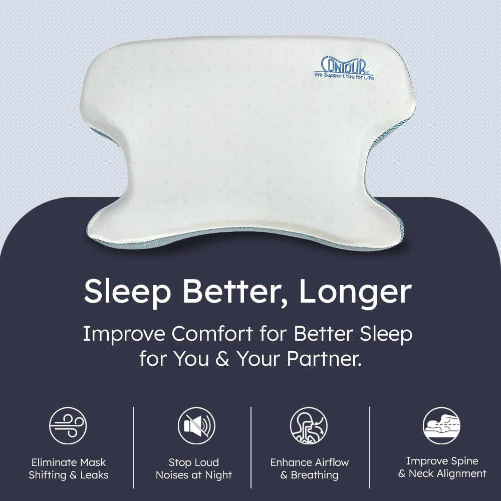 Contour CPAPMax cooling gel pillow back view promotes neutral spine and comfort