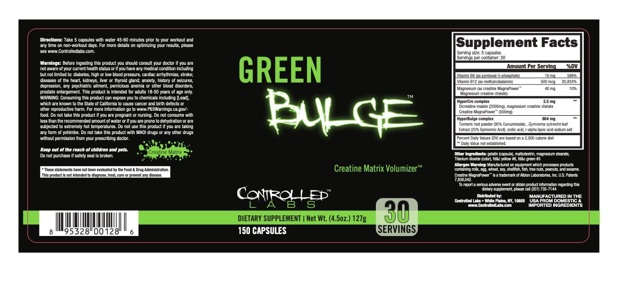 Green Bulge pre-workout use with water suggests potential stamina support