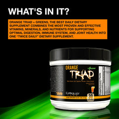 Product ingredients panel highlighting joint nutrients in Orange Triad Plus Greens.
