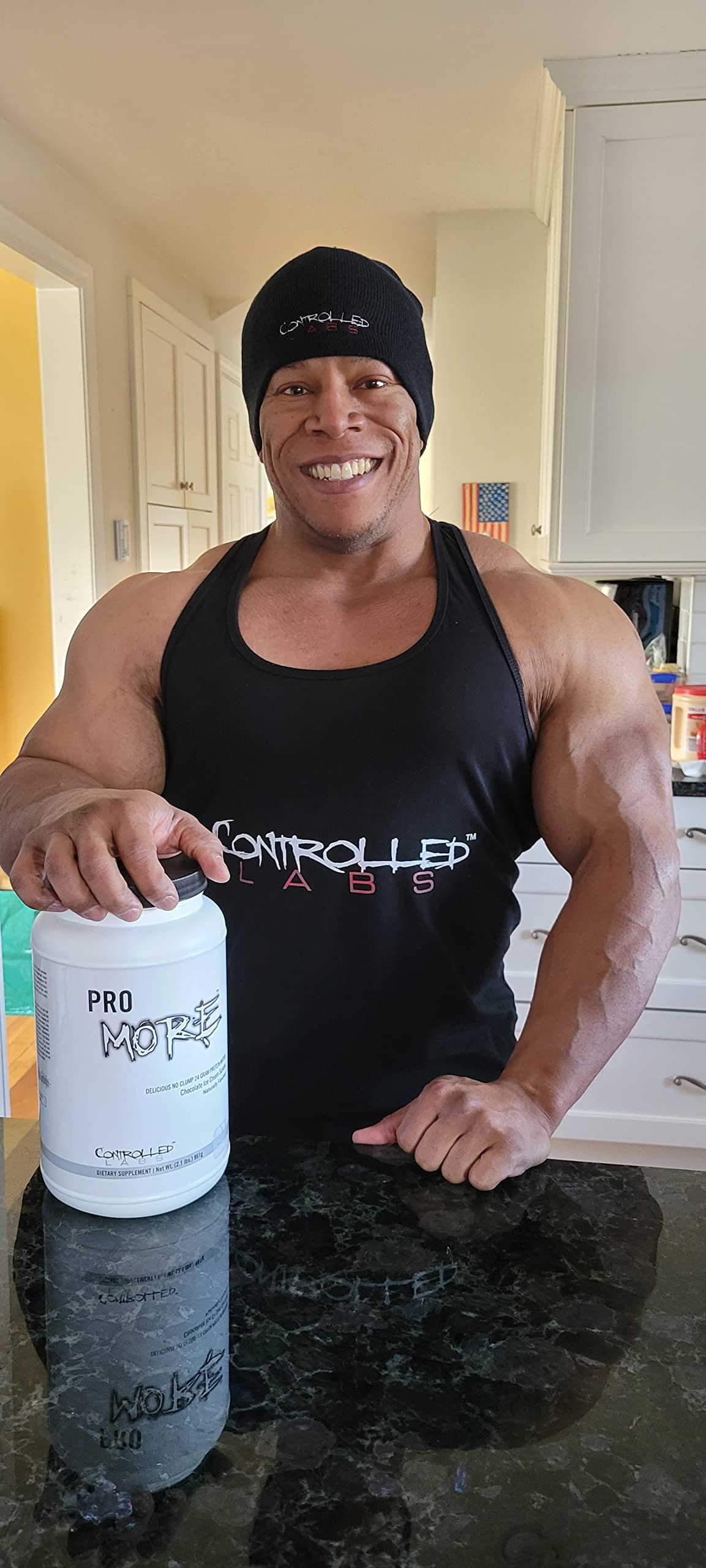 CONTROLLED LABS PROMORE french vanilla ice cream sundae flavor close-up, versatile with milk.
