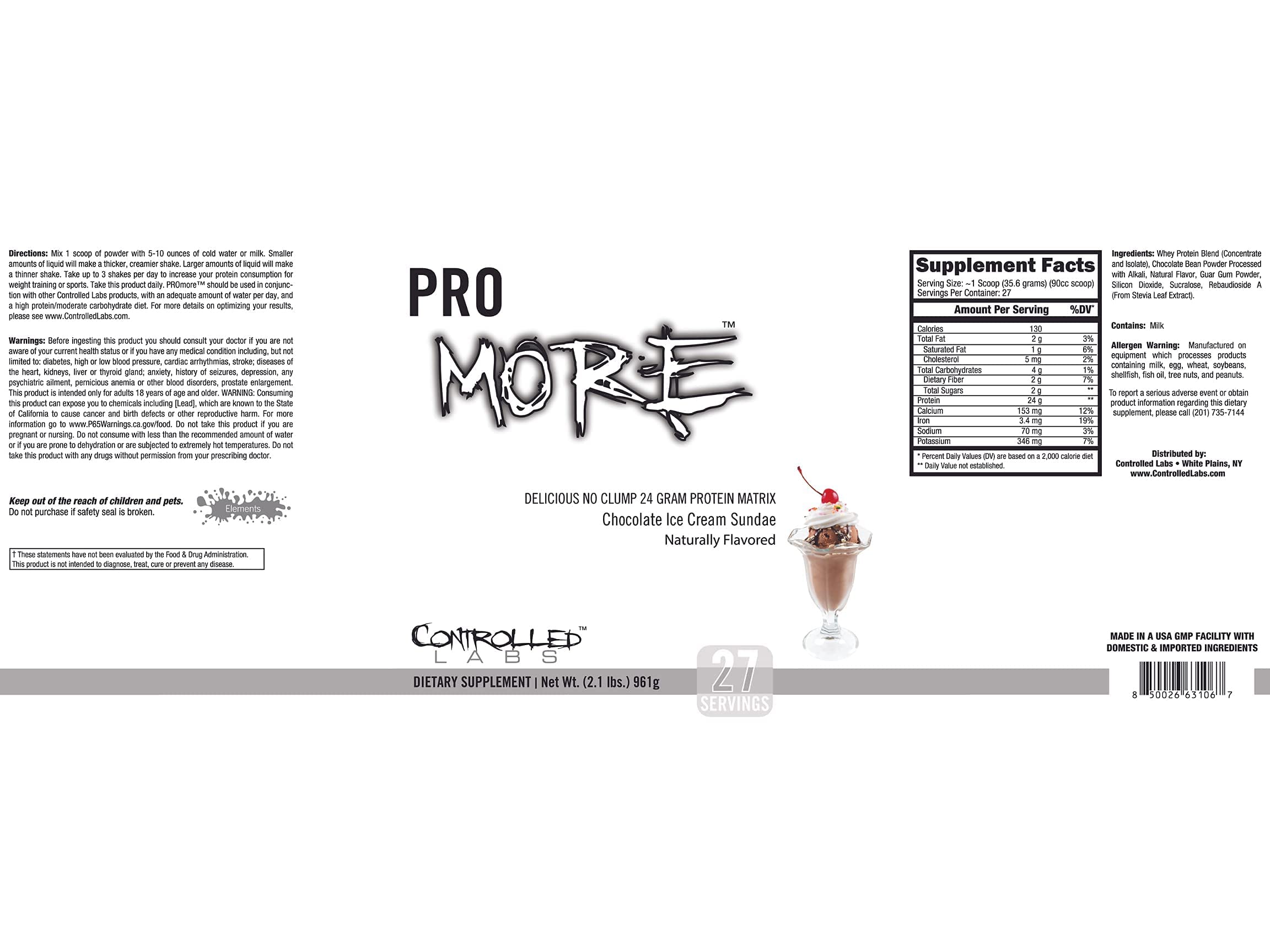 CONTROLLED LABS PROMORE nutrition facts label highlights 94% sugar-free formula.
