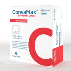 ConvaTec ConvaMax non-adhesive 4x4 dressing with high absorption and skin protection.