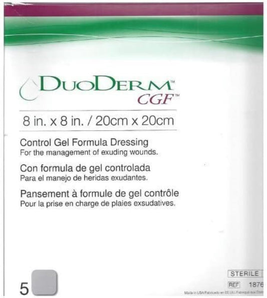 ConvaTec DuoDERM Control 8x8 dressing box, latex-free packaging for safe wound care.