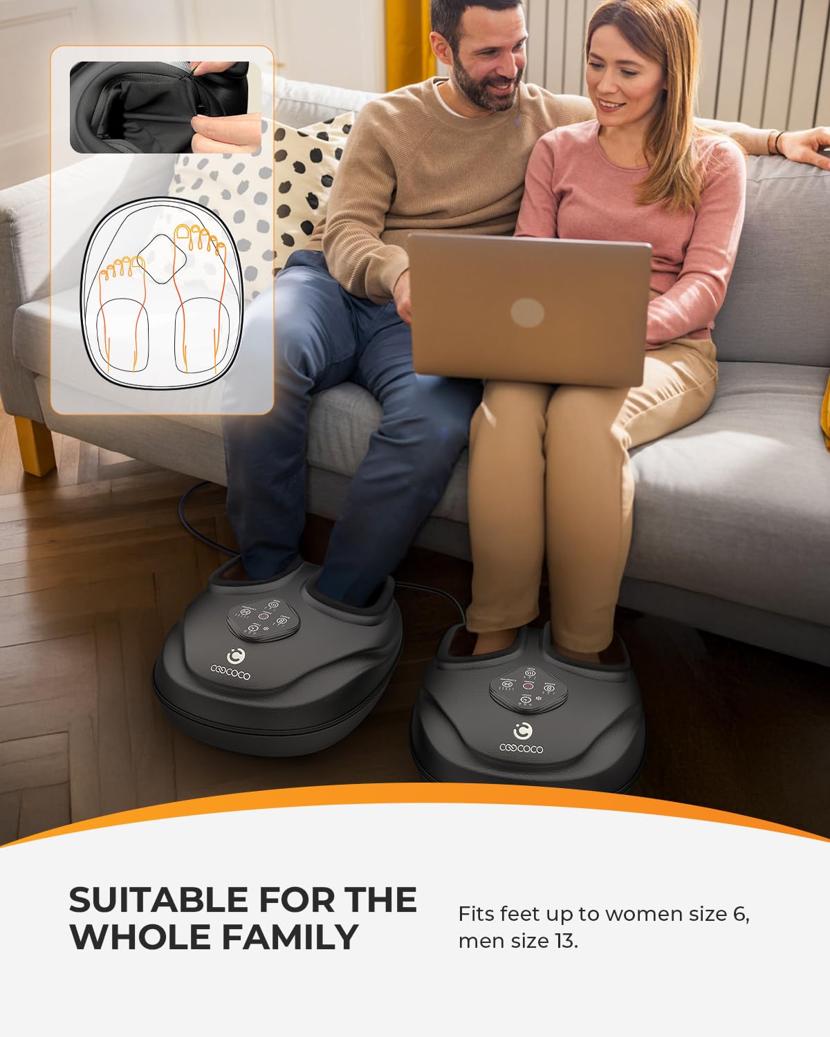 CooCoCo Foot Massager compression levels illustrate customizable pressure for targeted support