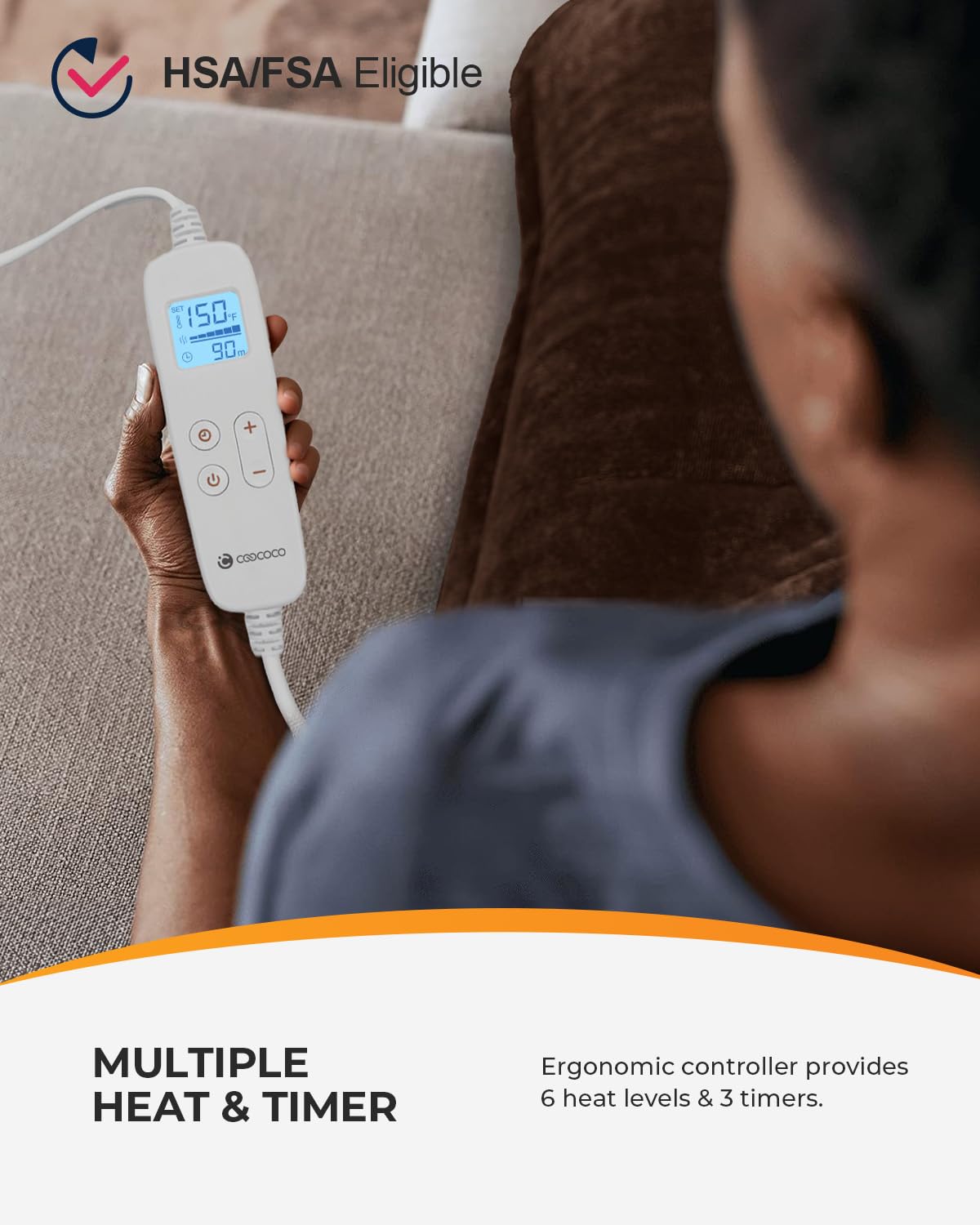 CooCoCo heating pad featuring adjustable heat levels for customization.