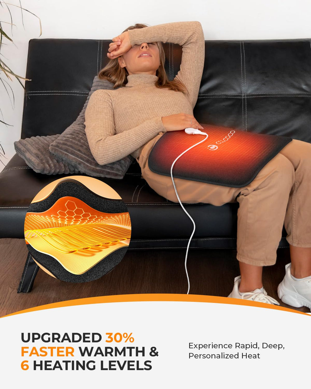 CooCoCo hip heating pad control panel for easy temperature and timer control.