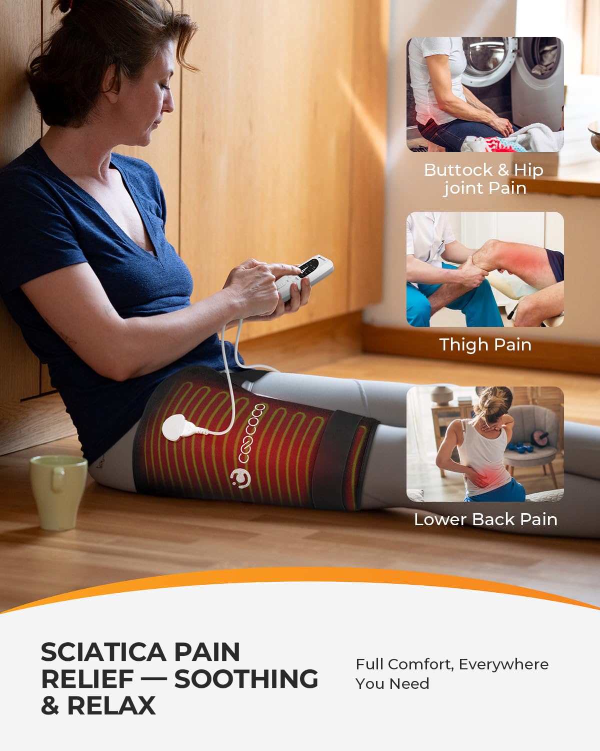CooCoCo hip heating pad plush interior for comfortable, cozy relaxation.